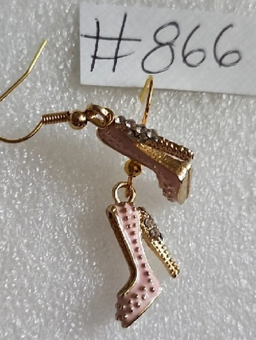 Gold & Pink High Heel Charm Drop Earrings
